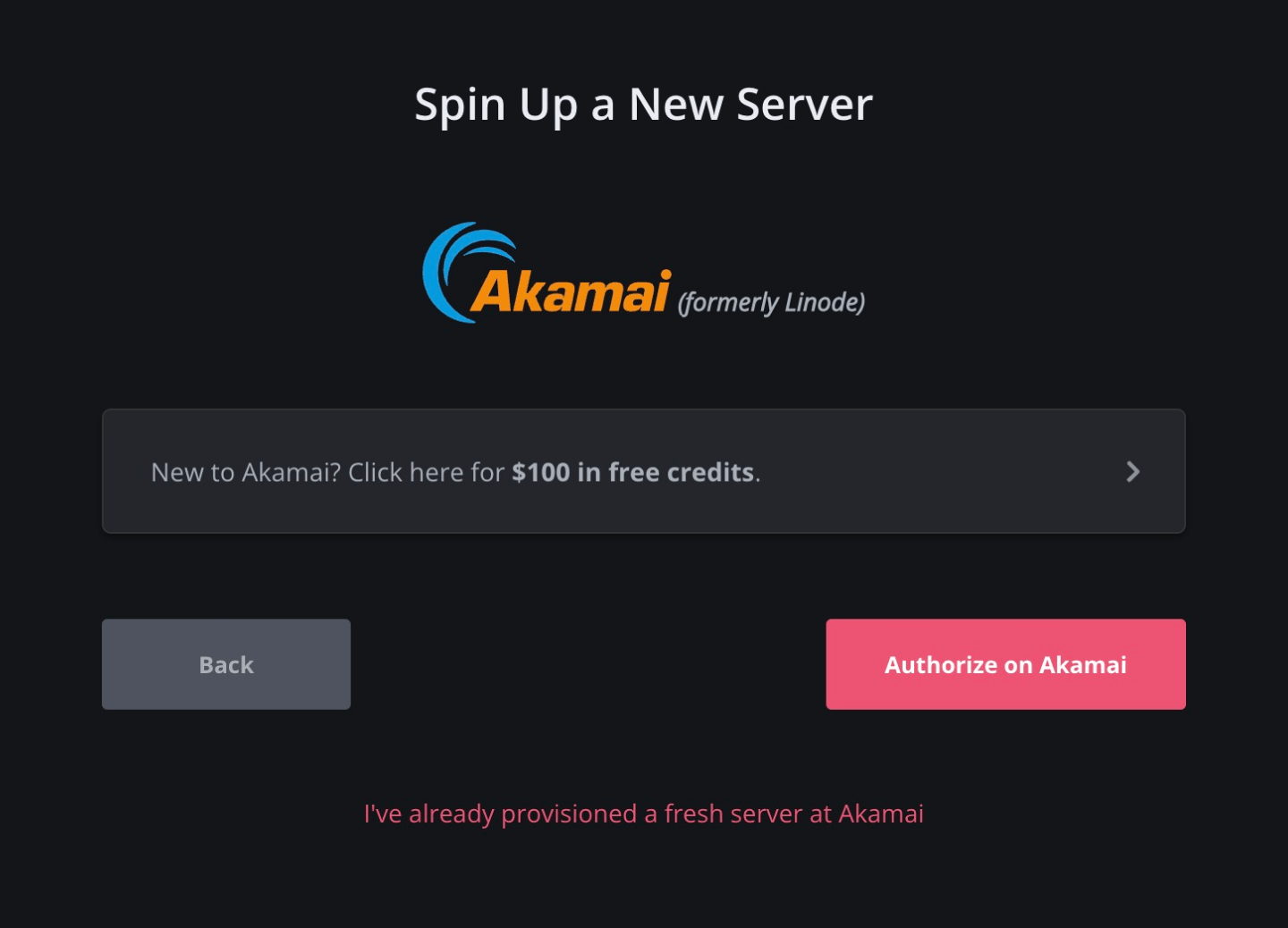 Create a new Akamai/Linode server