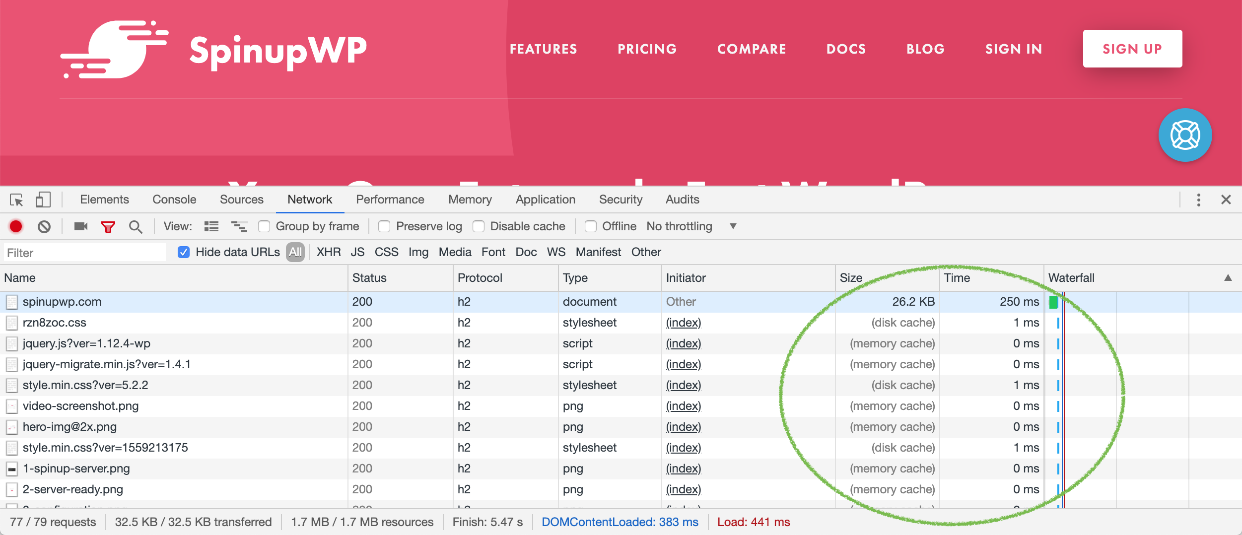 Browser cache waterfall