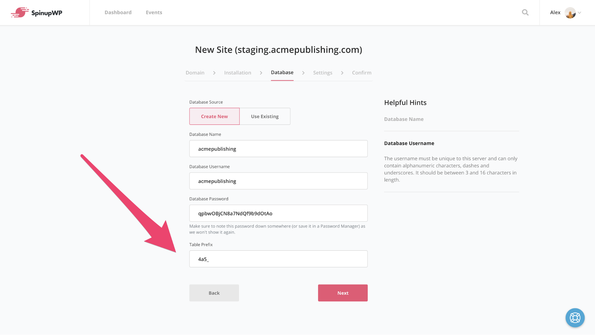 Change database table prefix screenshot