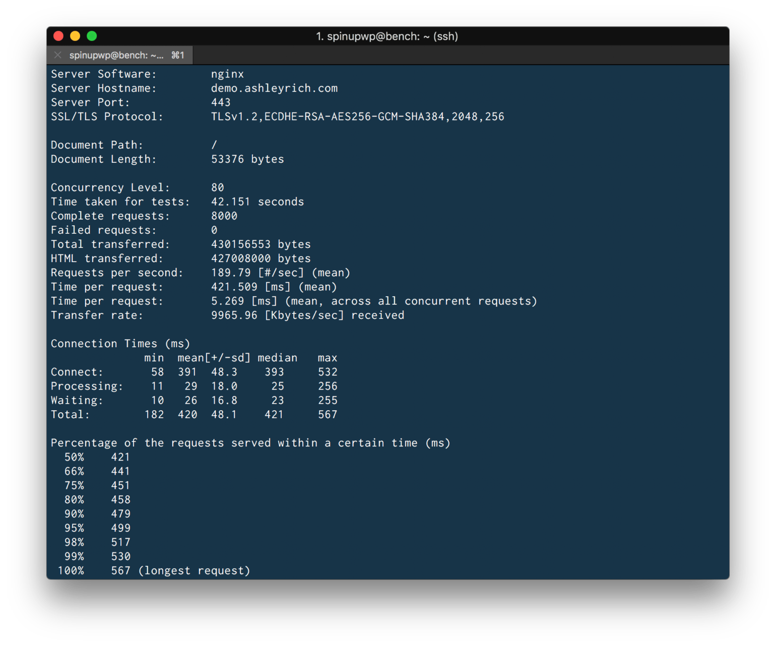 ApacheBench CLI output