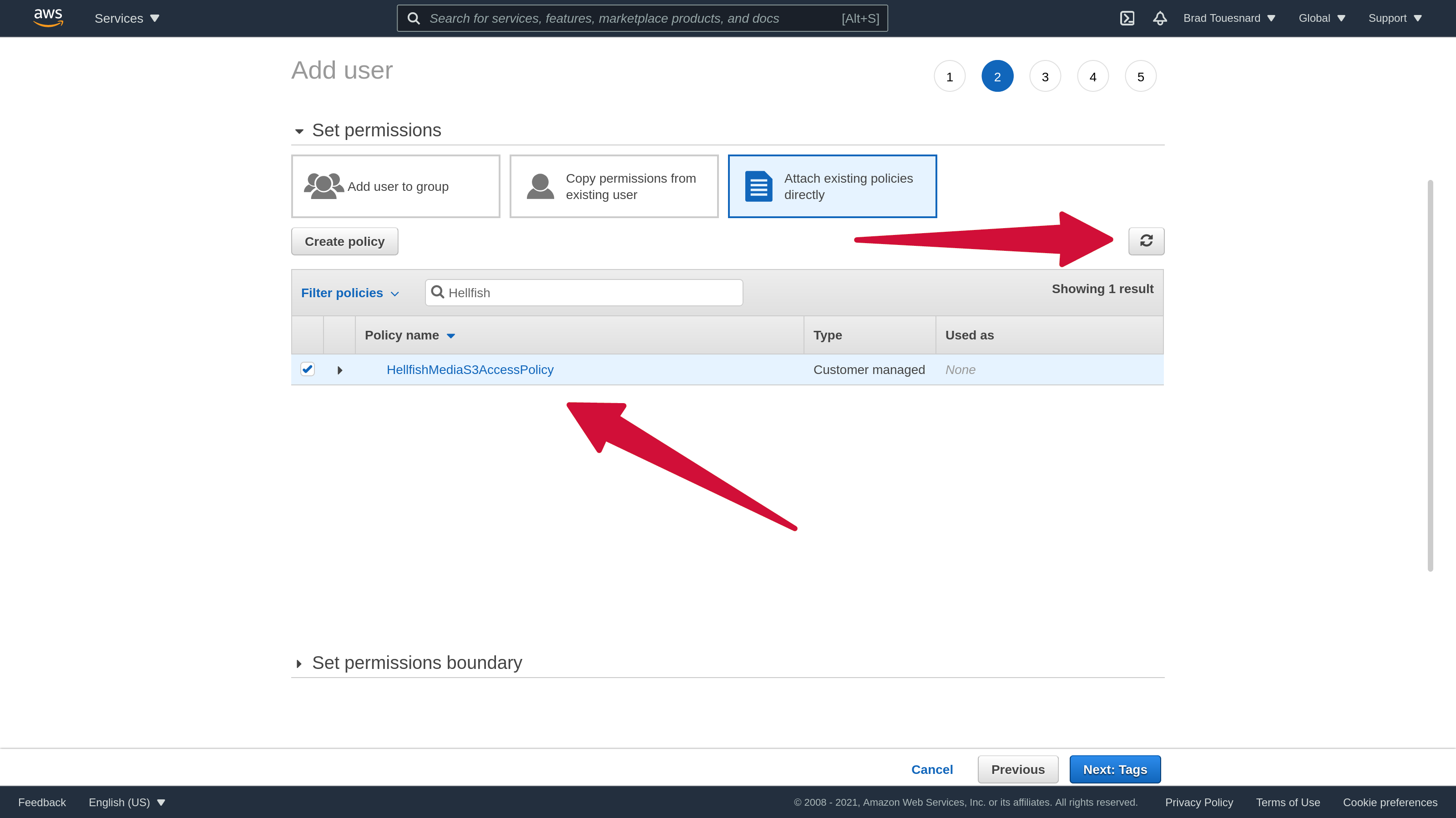 Amazon S3 Add User Attach Policy