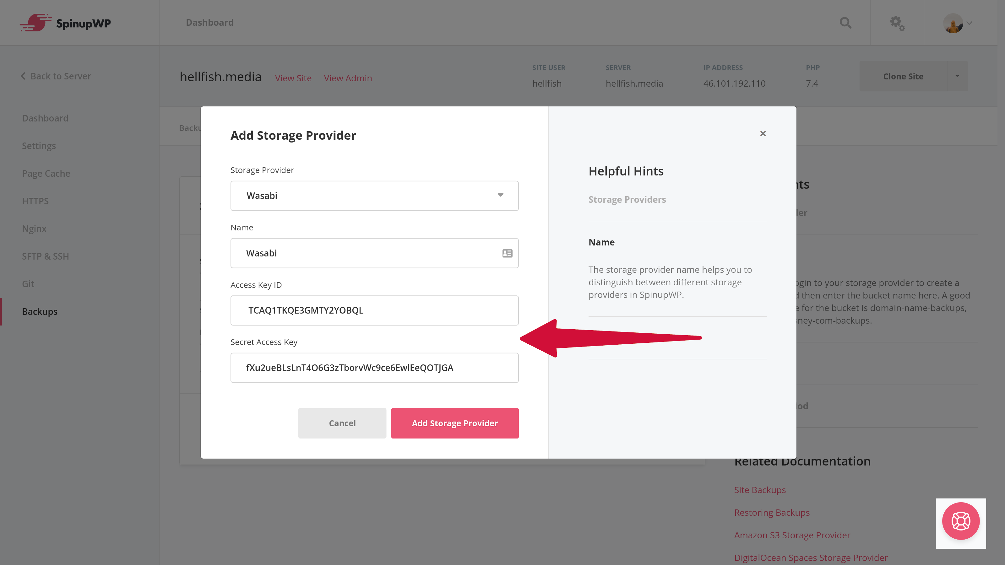 Wasabi Backup Access Keys