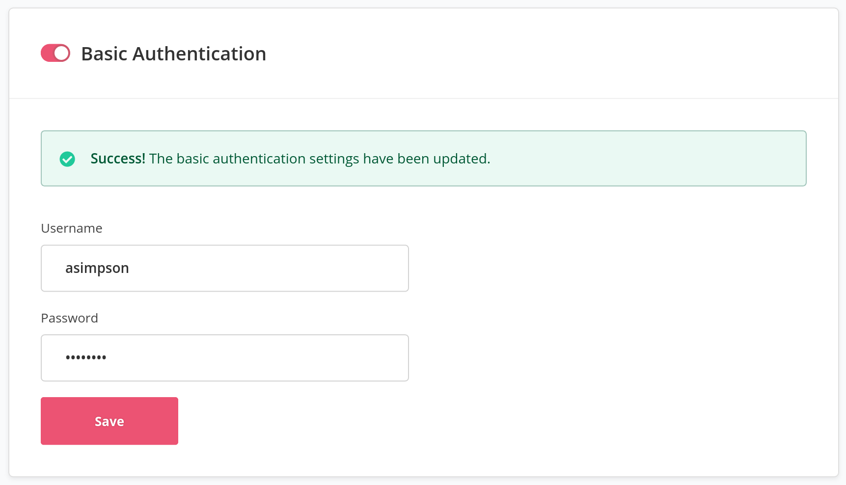 Basic Authentication Settings Saved