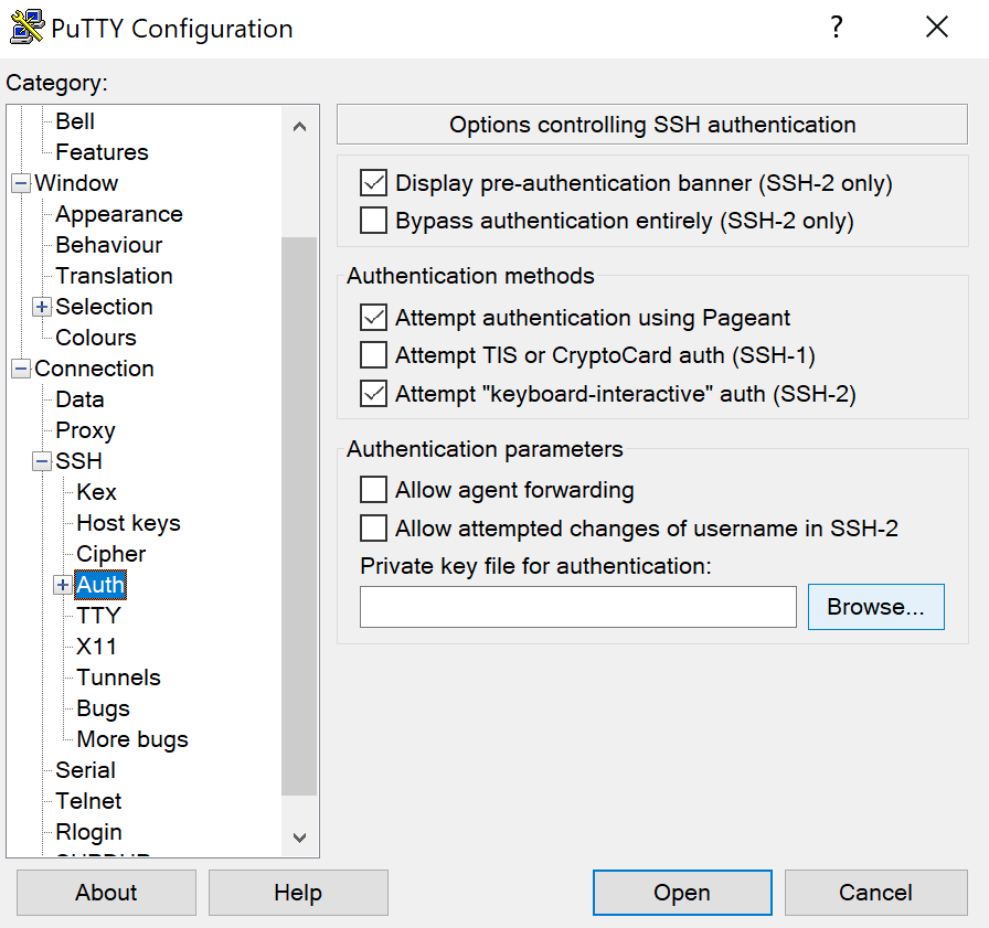 PuTTY SSH Auth