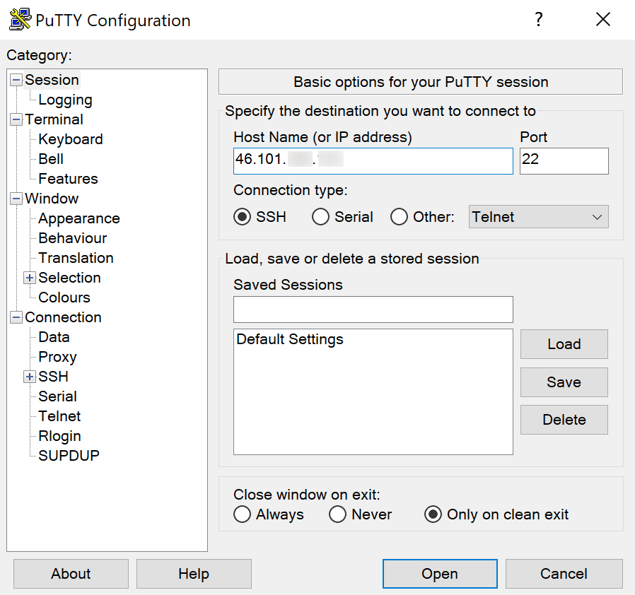 PuTTY Settings