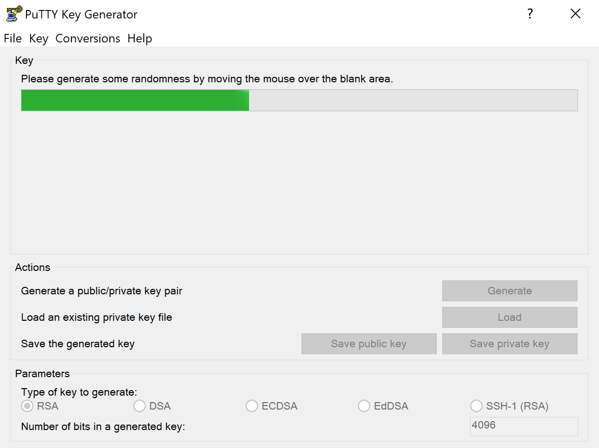 PuTTYGen Generating Key