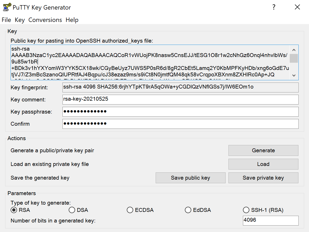 PuTTYGen Key Generated