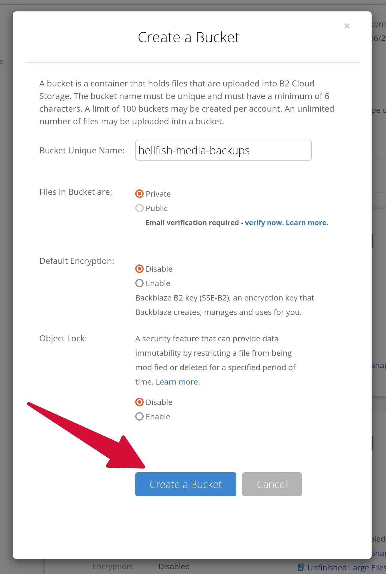 Backblaze Bucket Settings