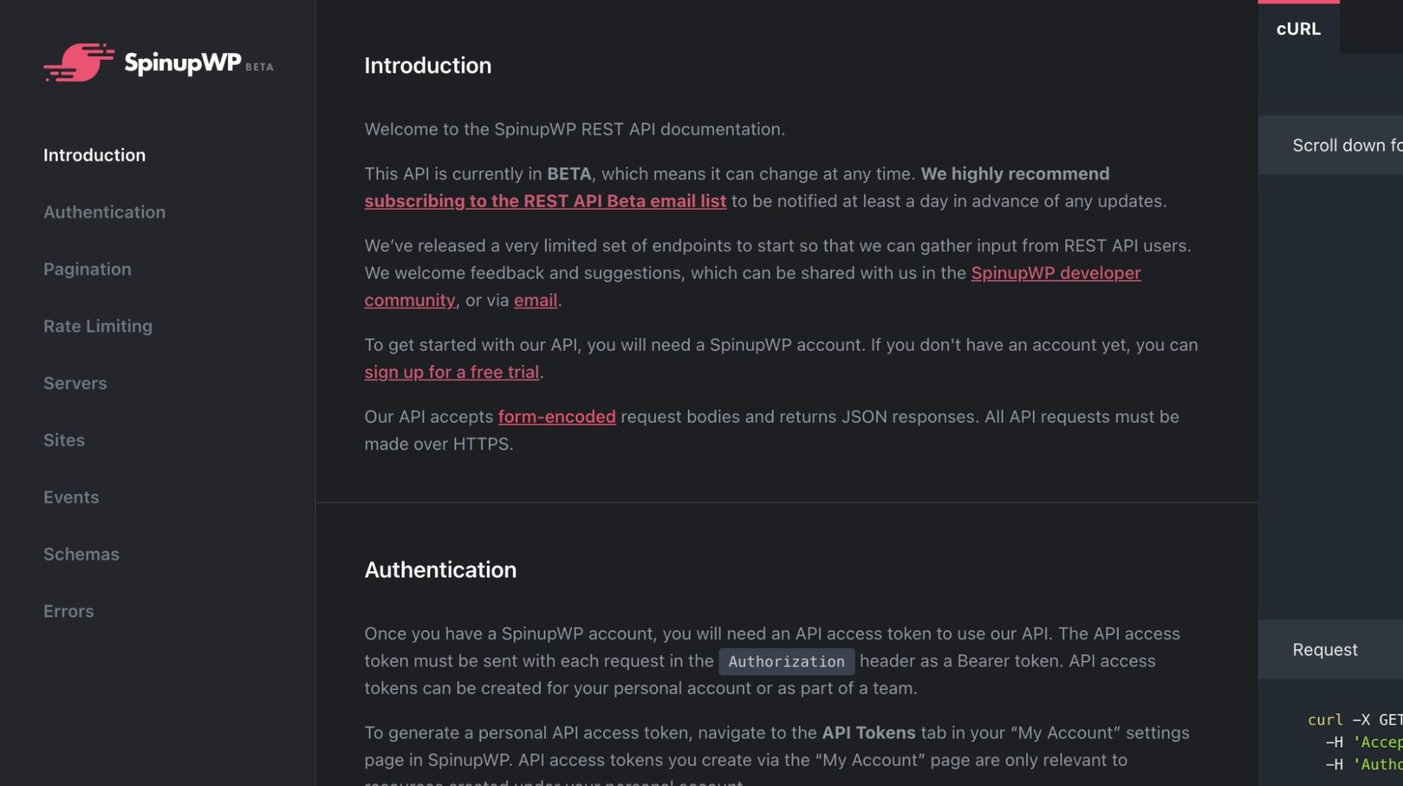 SpinupWP's REST API documentation screen