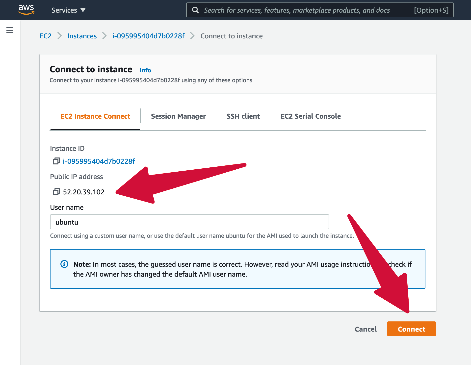 EC2 Connect to instance info