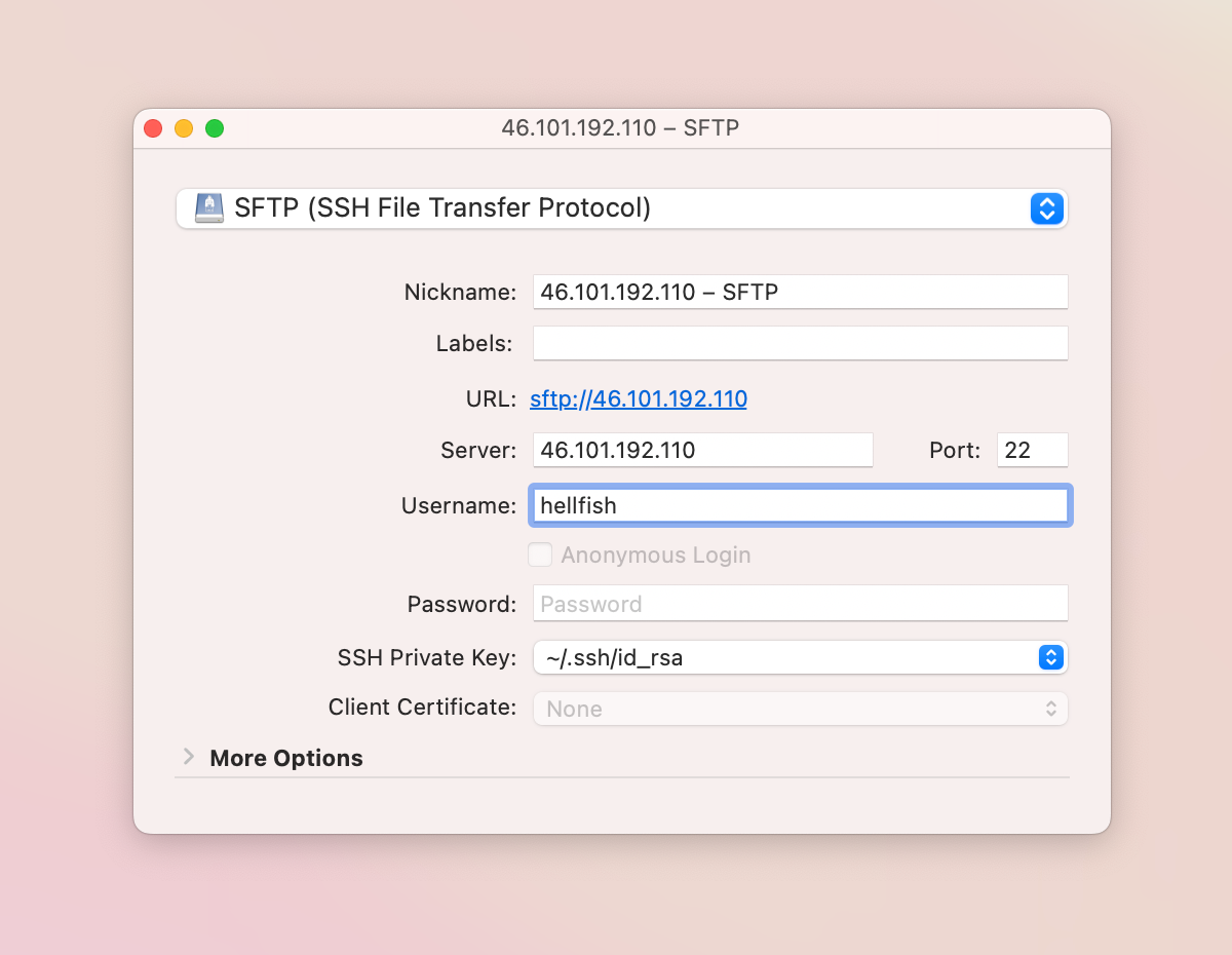 Cyberduck configure SFTP bookmark