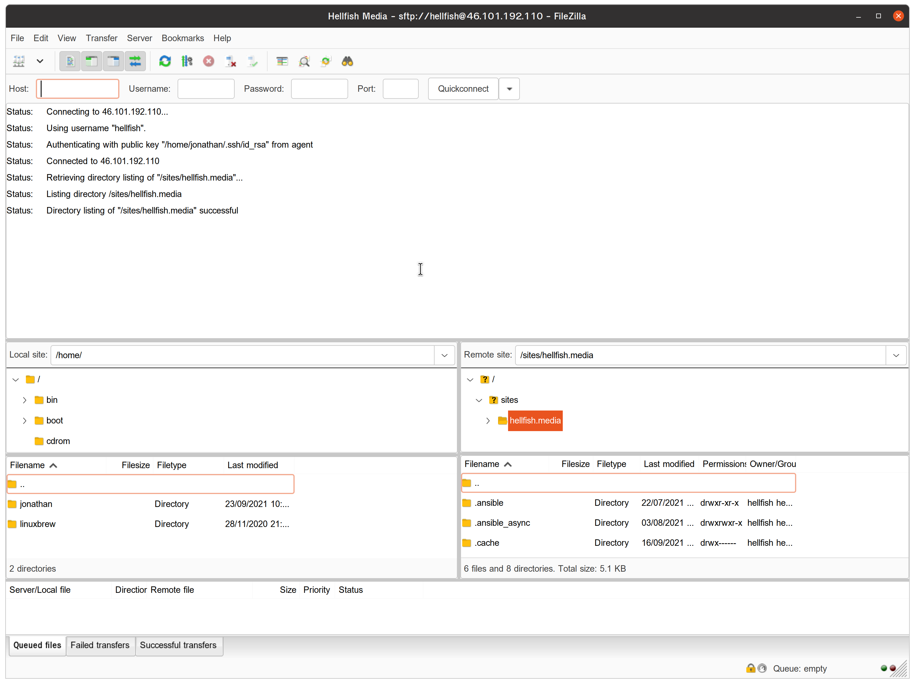 FileZilla connected