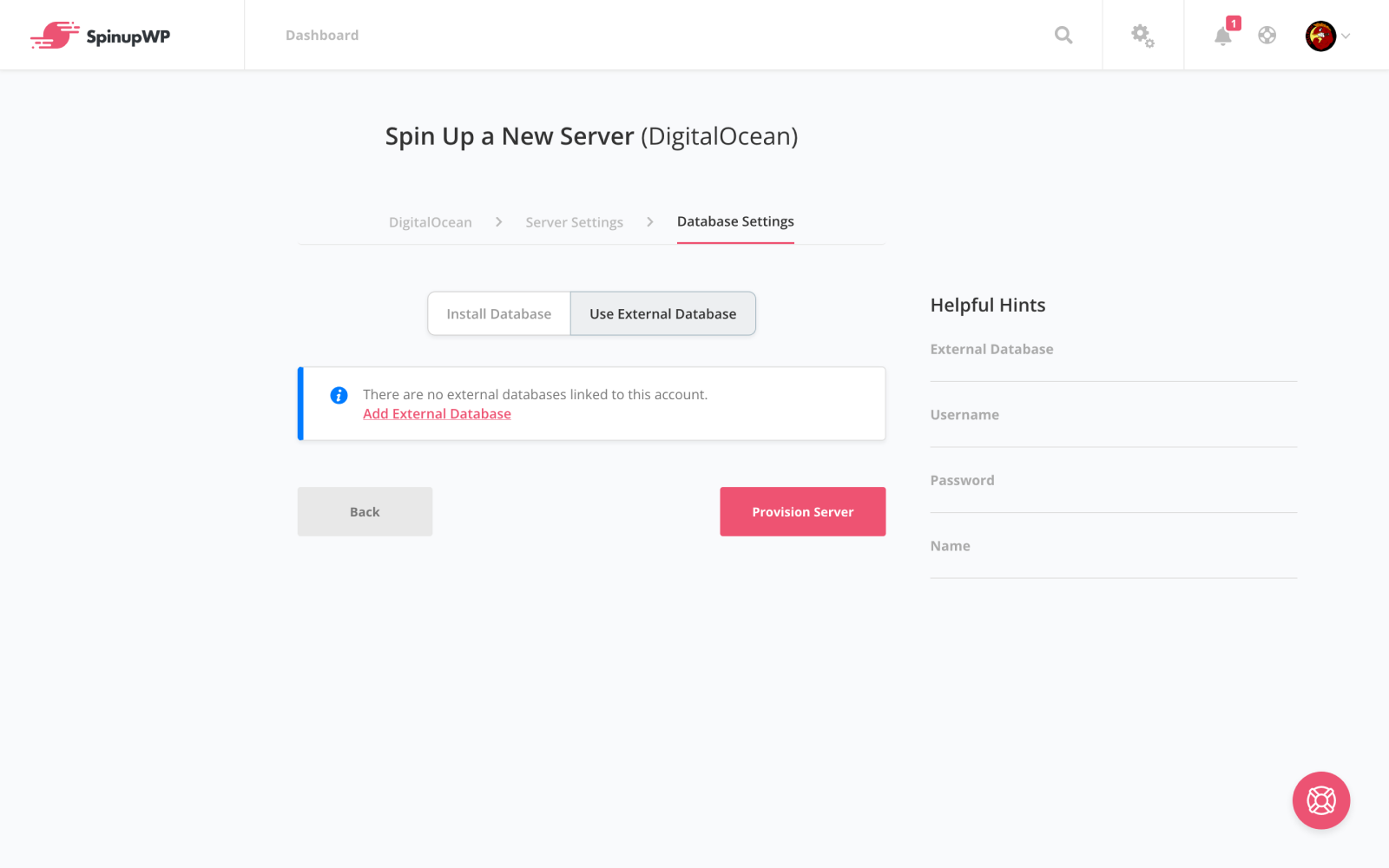 Choose external database.