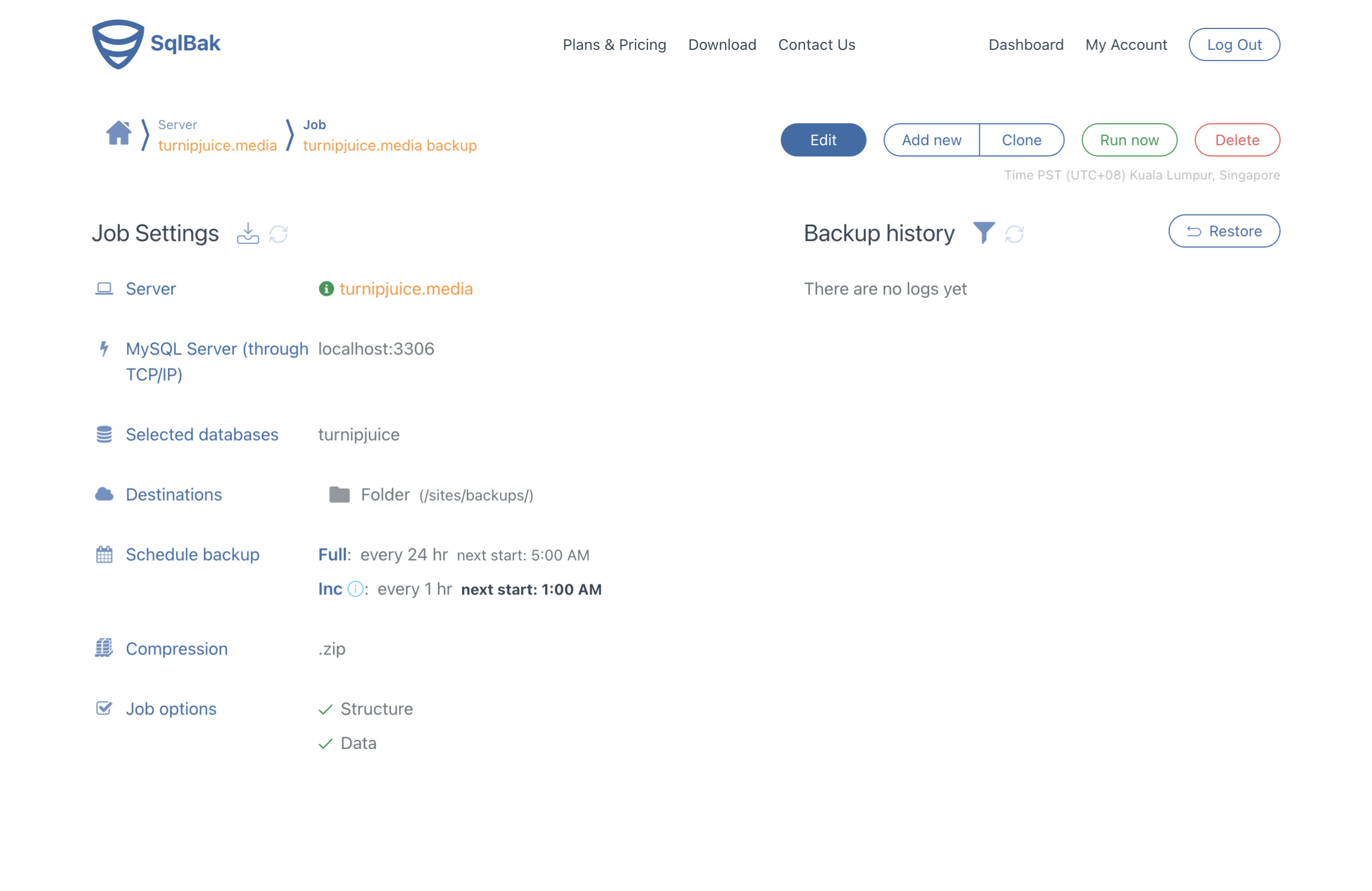 Backup job overview.