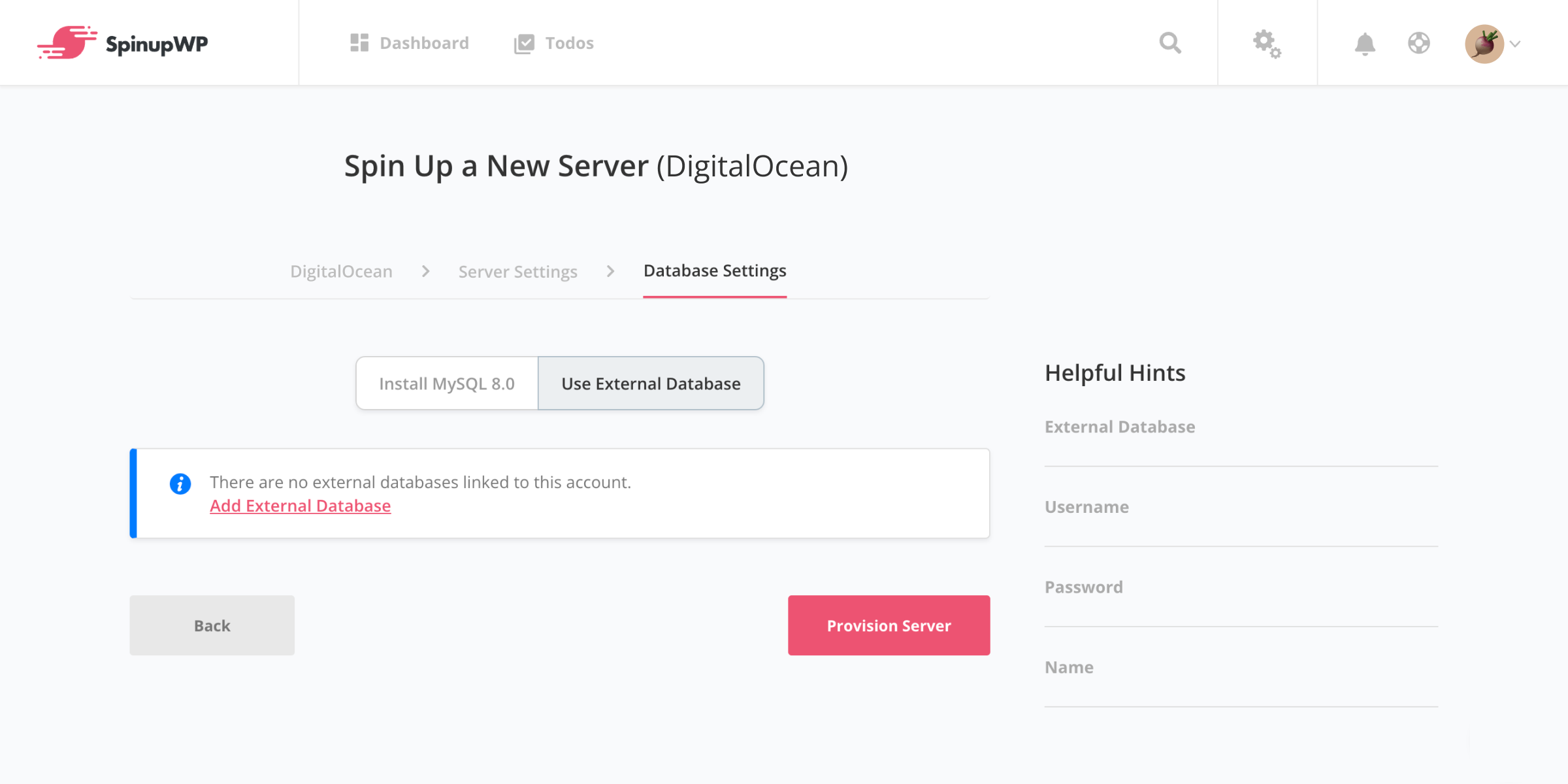 Select external database.