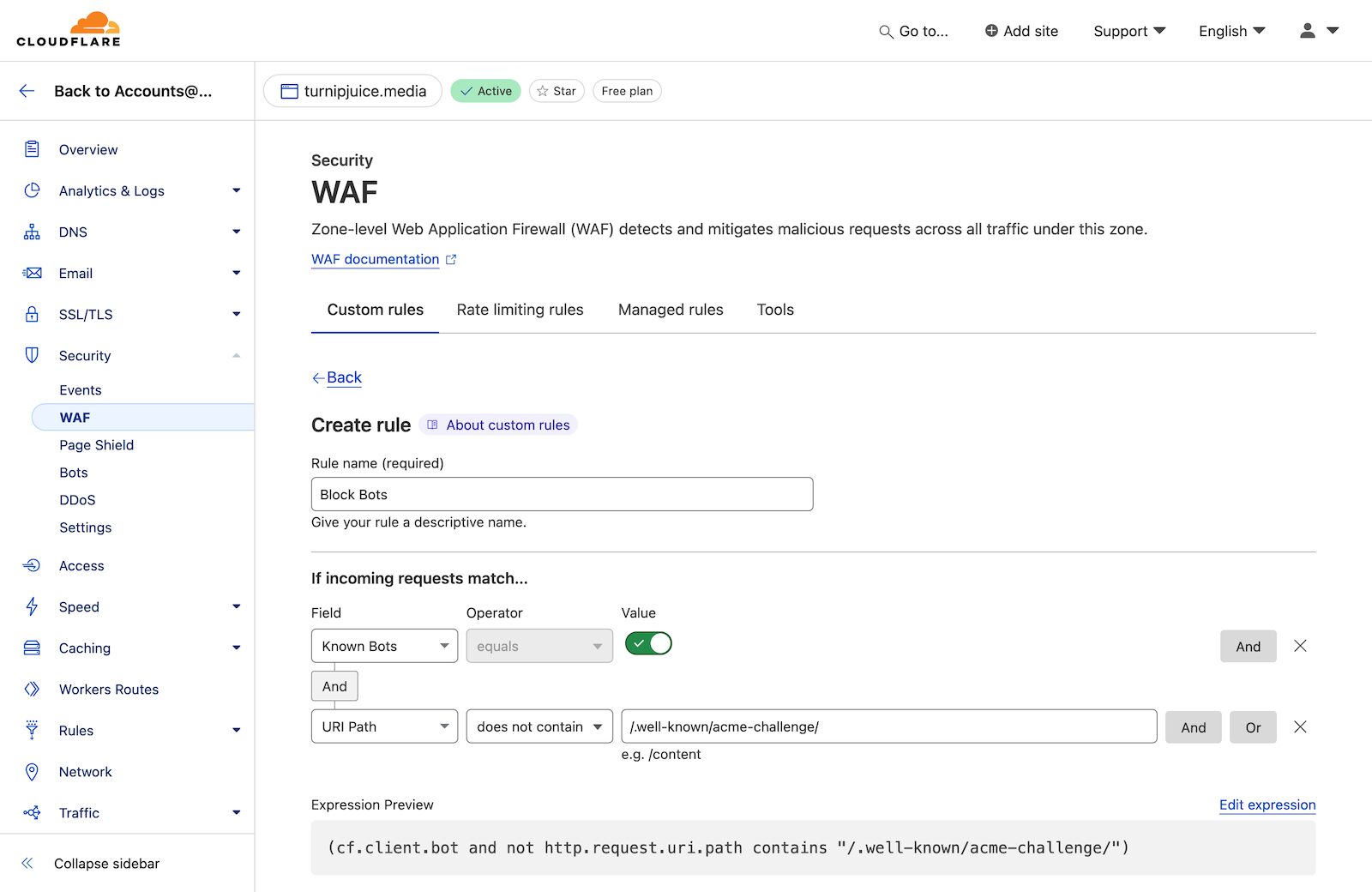 Cloudflare Firewall Rule Settings