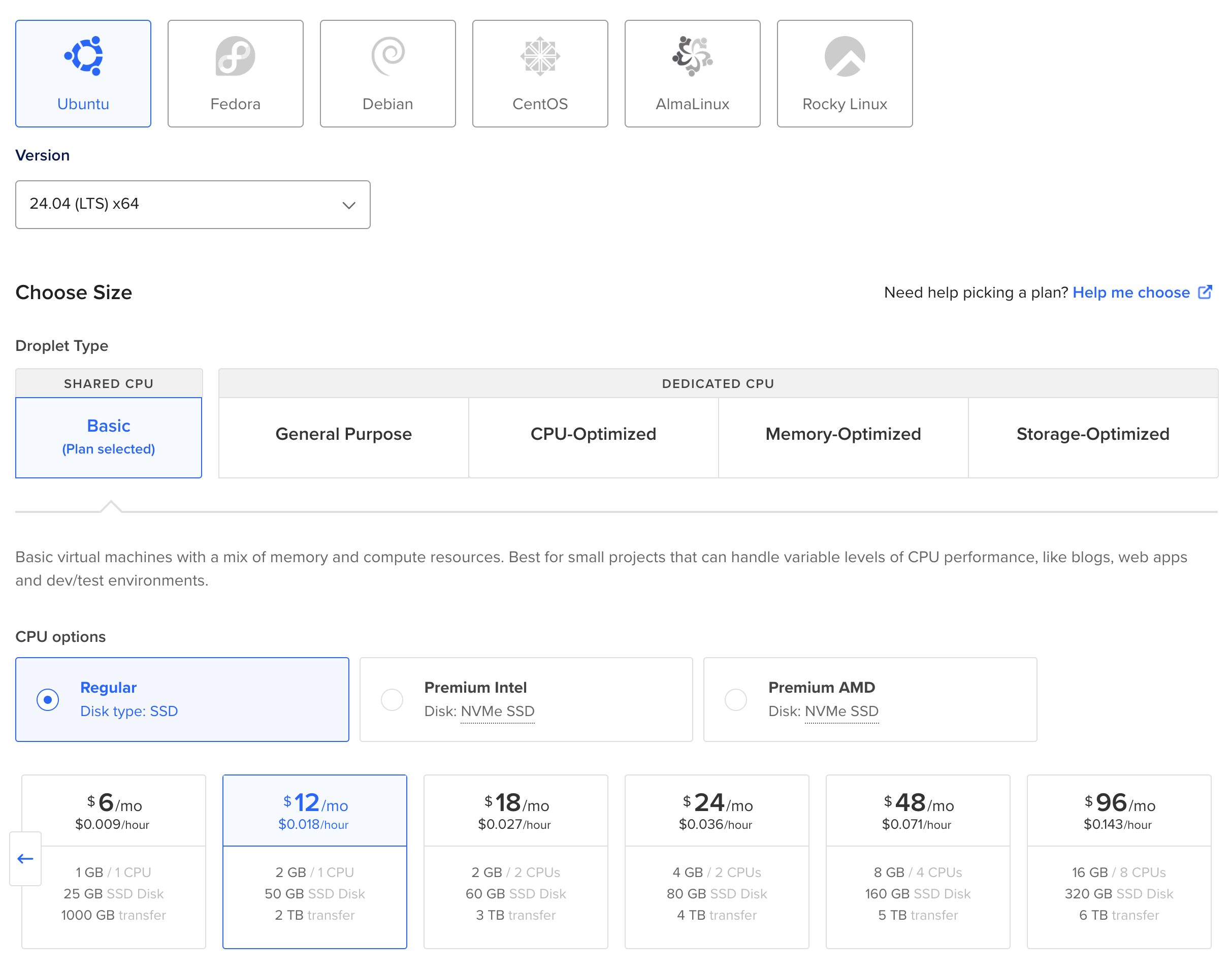 DigitalOcean create Droplet screen